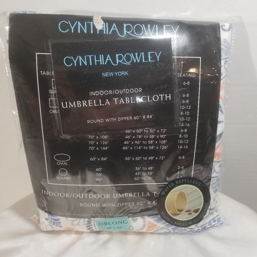 Cynthia Rowley in indoor-outdoor tableclothwith a zipper Oblong Umbrella table.